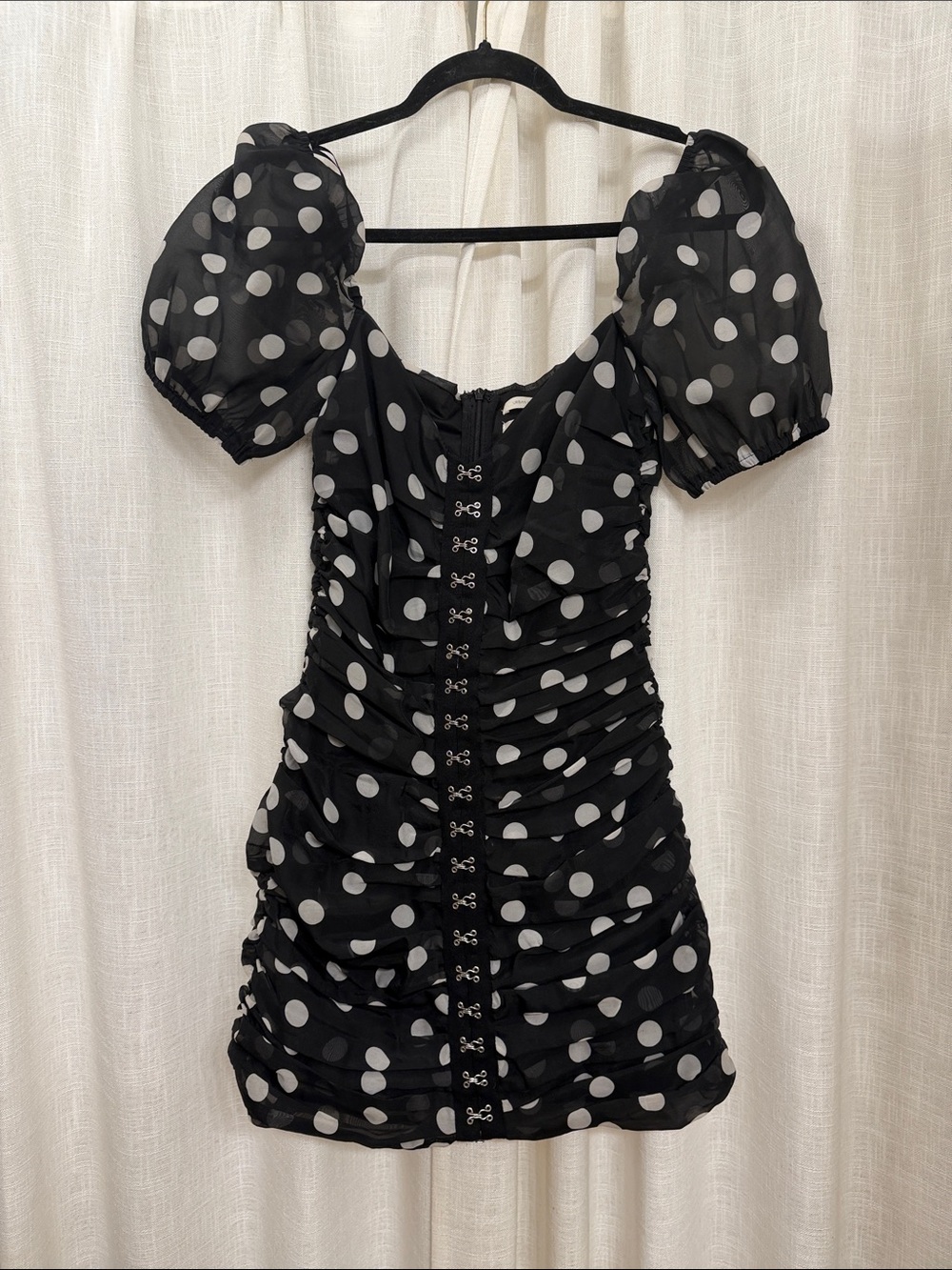Urban Outfitters Black & White Polka Dot Puff-Sleeve Mini Dress